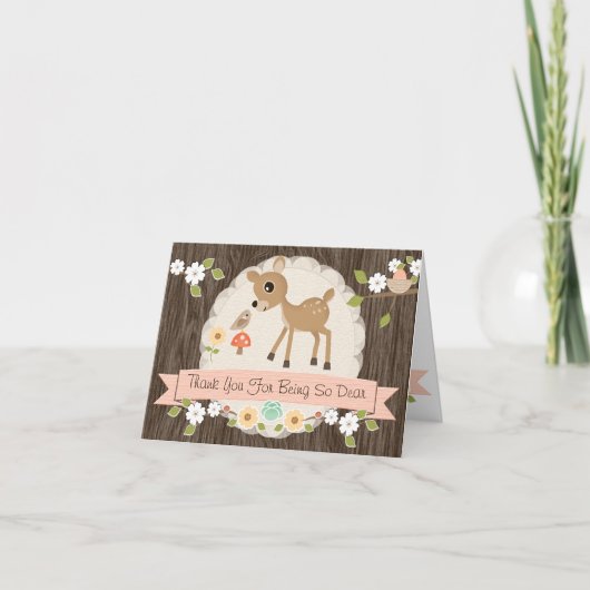 BLUSH WOODLAND DEER BABY SHOWER BEDANKKAART (Voorkant)