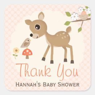 Blush Woodland Deer Baby shower Dank u wel! Vierkante Sticker
