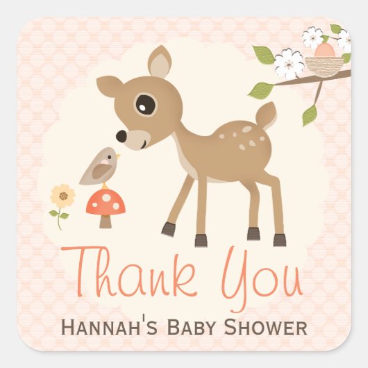Blush Woodland Herten Baby shower Dank u Stickers (Voorkant)