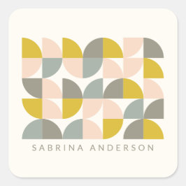 Blush Yellow and Grey Geometric Personalized Vierkante Sticker