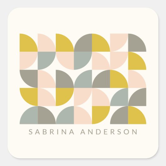 Blush Yellow and Grey Geometric Personalized Vierkante Sticker (Voorkant)