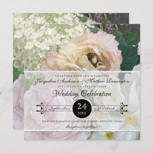  Blush Yellow Peony Hydrangea Rozen Bloemen Kaart (Voorkant / Achterkant)