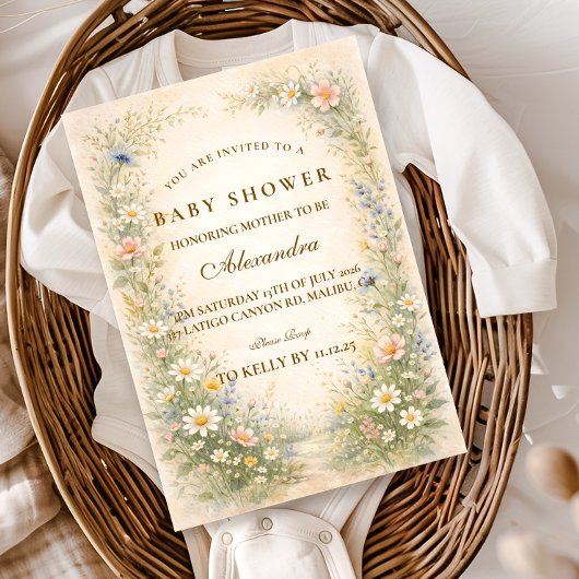 Blush Yellow Wildflower Baby Shower Kaart