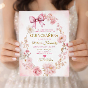 Blush Zacht Roze Boog Quinceañera Kaart