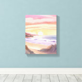 Blush Zee Sunset | Strand Waterverf schilderij Canvas Afdruk (Insitu (Houten vloer))