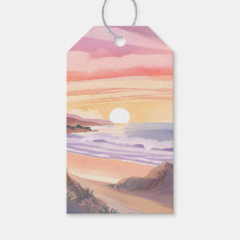 Blush Zee Zonsondergang | Strand Aquarel Schilderi Cadeaulabel