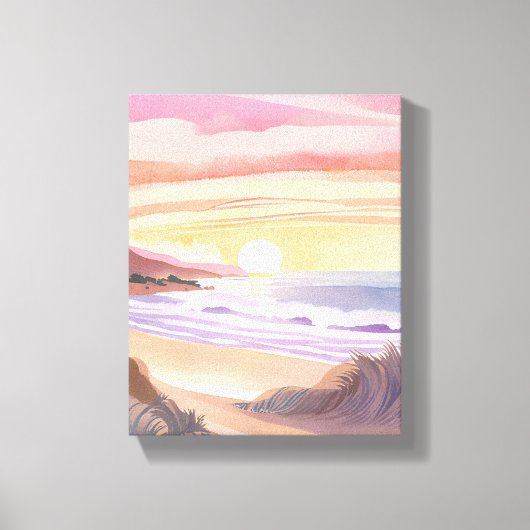 Blush Zee Zonsondergang | Strand Aquarel Schilderi Canvas Afdruk (Voorkant)