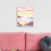Blush Zee Zonsondergang | Strand Aquarel Schilderi Canvas Afdruk (Insitu (Woonkamer))