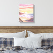 Blush Zee Zonsondergang | Strand Aquarel Schilderi Canvas Afdruk (Insitu (Slaapkamer))