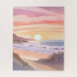 Blush Zee Zonsondergang | Strand Aquarel Schilderi Legpuzzel