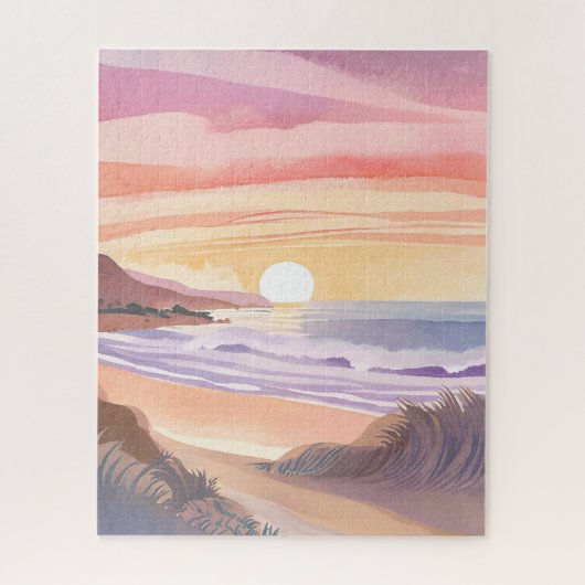 Blush Zee Zonsondergang | Strand Aquarel Schilderi Legpuzzel (Verticaal)