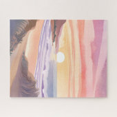 Blush Zee Zonsondergang | Strand Aquarel Schilderi Legpuzzel (Horizontaal)