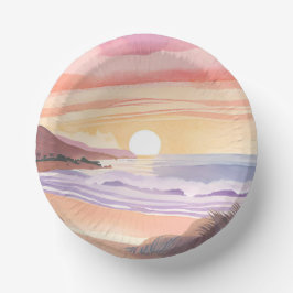 Blush Zee Zonsondergang | Strand Aquarel Schilderi Papieren Kommen