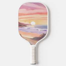 Blush Zee Zonsondergang | Strand Aquarel Schilderi Pickleball Paddle