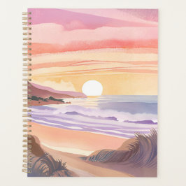 Blush Zee Zonsondergang | Strand Aquarel Schilderi Planner