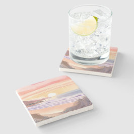 Blush Zee Zonsondergang | Strand Aquarel Schilderi Stenen Onderzetter