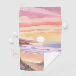 Blush Zee Zonsondergang | Strand Watercolor Schild Golfhanddoek