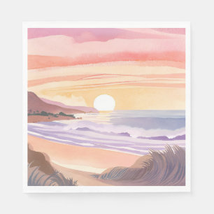 Blush Zee Zonsondergang   Strand Watercolor Schild Servet