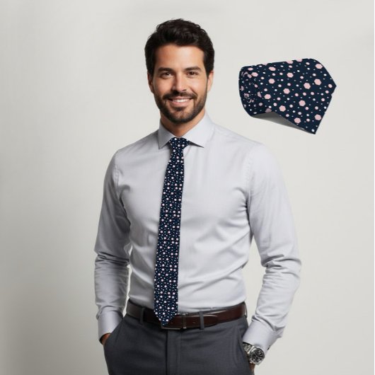 Blush Zeshoekige Geometrische Navy Das