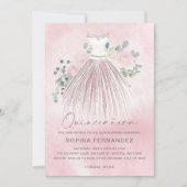Blush Zilver Glitter Bloemen Jurk Quinceañera Kaart (Voorkant)