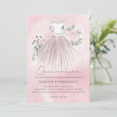 Blush Zilver Glitter Bloemen Jurk Quinceañera Kaart (Staand voorkant)