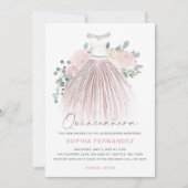 Blush Zilver Glitter Bloemen Jurk Quinceañera Kaart (Voorkant)