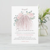 Blush Zilver Glitter Bloemen Jurk Quinceañera Kaart (Staand voorkant)