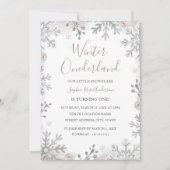 Blush Zilver Winter Onederland 1e Verjaardag Kaart (Voorkant)