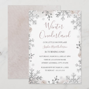 Blush Zilver Winter Onederland 1e Verjaardag Kaart