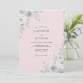 Blush Zilveren Blad Bruiloft Kaart (Staand voorkant)