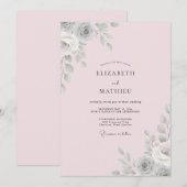 Blush Zilveren Blad Bruiloft Kaart (Voorkant / Achterkant)