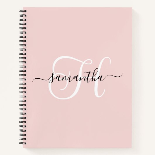 Blush zwart en wit Elegant Monogram Notitieboek (Voorkant)