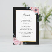 Blush Zwart Goud Bloemen Huwelijk Informatiekaartje (Staand voorkant)