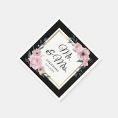 Blush Zwart Goud Bloemen Mr & Mrs Wedding Servet (Hoek)