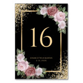 Blush Zwart Goud Glitter Bloemen Huwelijk Kaart (Achterkant)