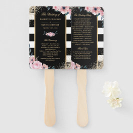 Blush Zwart Goud Glitter Bloemen Trouwprogramma Handwaaier