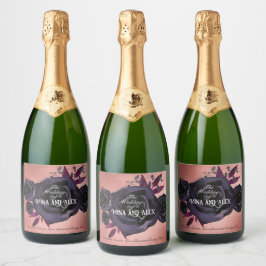 Blush Zwart Roos Moderne Gothic Waterverf Sparkling Wijnetiket