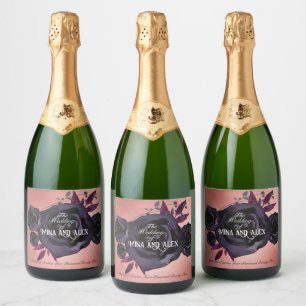 Blush Zwart Roos Moderne Gothic Waterverf Sparkling Wijnetiket