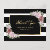 Blush Zwart Wit Goud Bloemen Huwelijk Dank u Briefkaart (Voorkant)