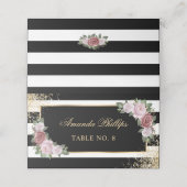 Blush Zwart Wit Goud Bloemen Huwelijk Plaatskaartje (Buitenkant ongevouwen)