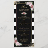 Blush Zwart Wit Goud Confetti Bloemen Huwelijk Menu (Voorkant)