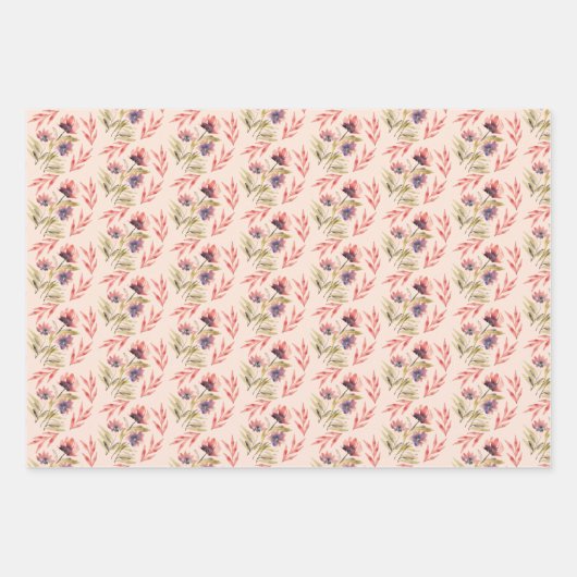 Blush Zwarte Paarse Wildflowers Waterverf Art Inpakpapier Vel (Voorkant 3)