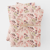 Blush Zwarte Paarse Wildflowers Waterverf Art Inpakpapier Vel (In situ)