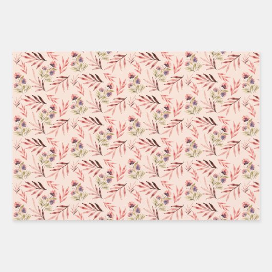 Blush Zwarte Paarse Wildflowers Waterverf Art Inpakpapier Vel (Voorkant)