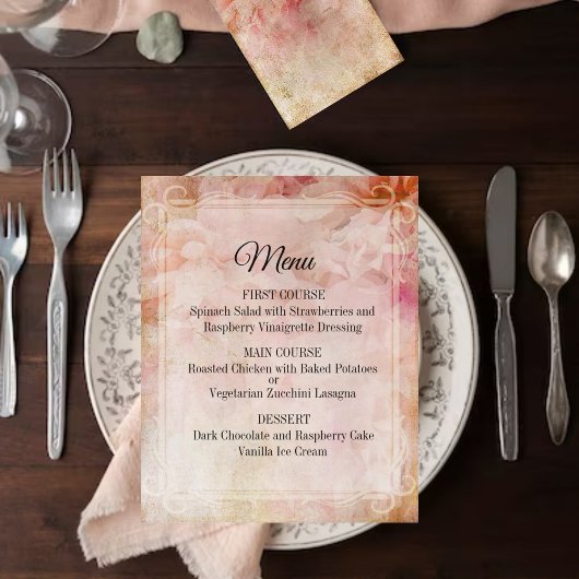 Blushed Floral Vintage Bruiloft Menu