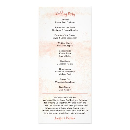 Blushing Abriot Floral Wedding Programme Reclamekaart (Achterkant)