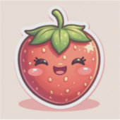 Blushing Berry – Kawaii Strawberry with Cute Face Sticker (Voorkant)