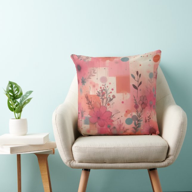Blushing Bloom Collage Throw Pillow Kussen (Stoel)
