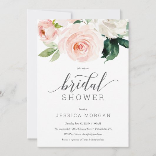 Blushing Blooms Bridal Shower Invitation Card Kaart (Voorkant)