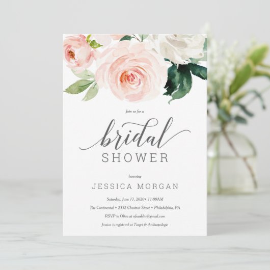 Blushing Blooms Bridal Shower Invitation Card Kaart (Staand voorkant)